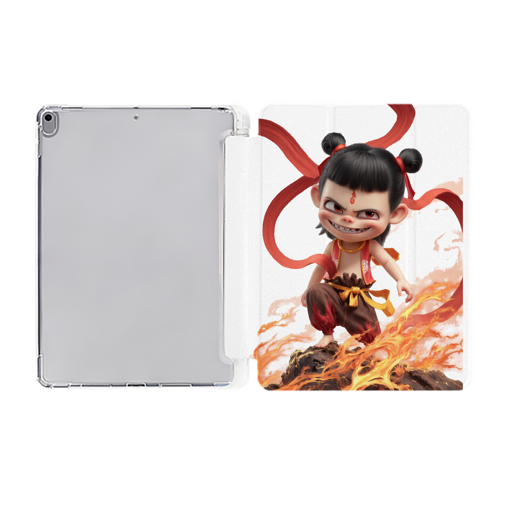 （画像用） Ne Zha 2 ナタ 魔童の大暴れ IPad ケース ペン収納付き 三つ折りスタンド PUレザー×シリコン 対応機種9.5/10.5/10.9インチ